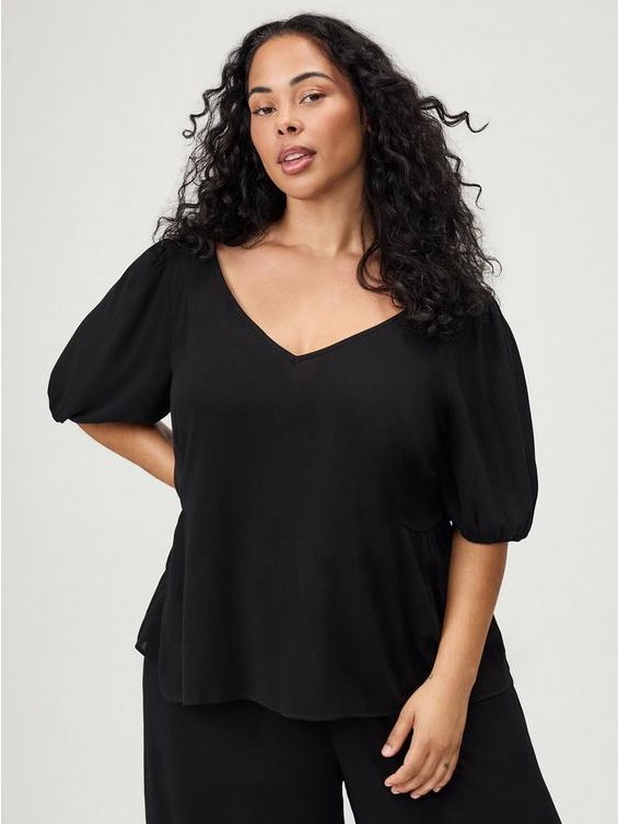Torrid Black V-Neck Short Sleeve Blouse 1x